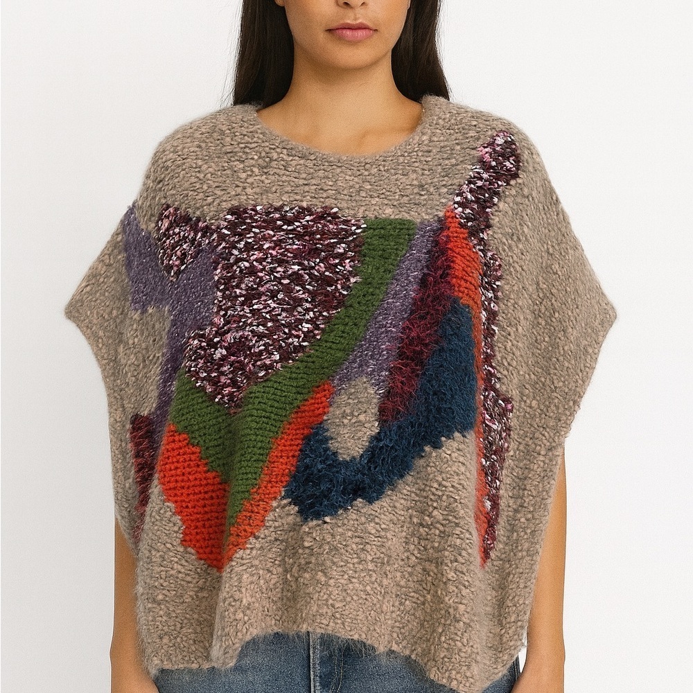 Cozy Multicolor Knit Poncho
